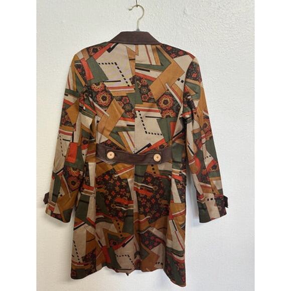 NWT OOAK Handmade Vintage Brown Orange Geometric Print Blazer Coat - Small - Picture 10 of 12